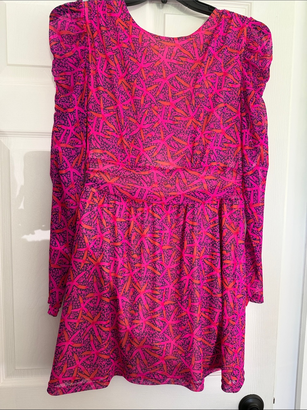 Womens Bright Pink Patterned Long-Sleeve Romper